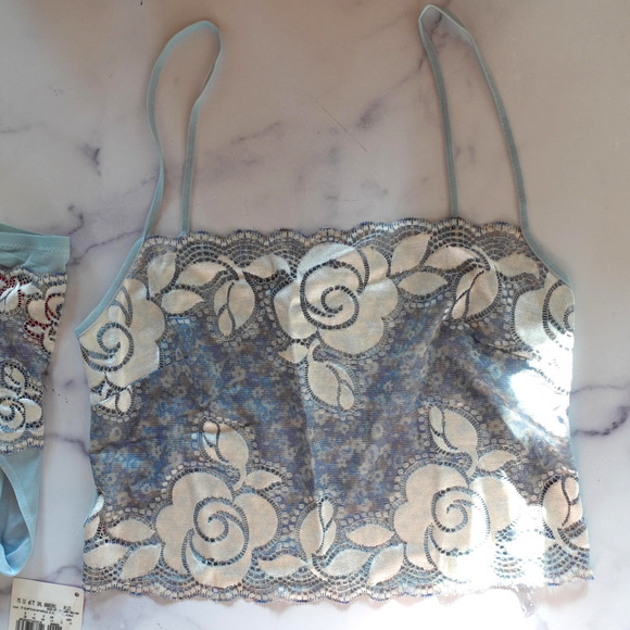 Y2K Occhi Verdi La Perla Lingerie Set Medium Blue Lace Mesh Cami Fairy Babydoll - Picture 2 of 14